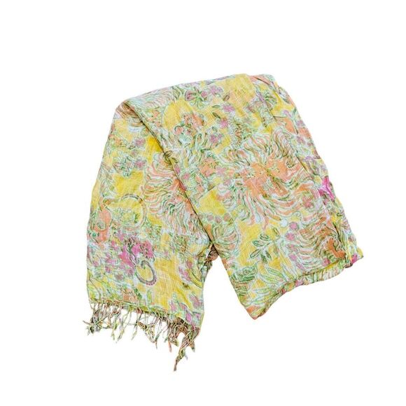 Lilly Pulitzer Target Murfee Wrap Scarf Yellow Floral Oversized Beachy Tropical - Picture 1 of 9